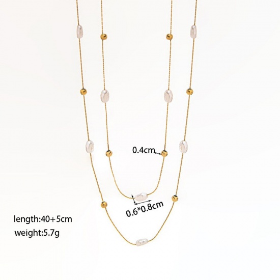 Picture of Wholesale Imitation Pearl Beaded Necklace, 18K Gold Plated 304 Stainless Steel, Women's Eco-friendly Baroque Dainty Gift Jewelry For Retailer, 40cm(15.7") + 5cm(2") long, 1 Piece