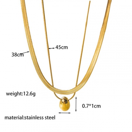 Picture of Wholesale Ball Multilayer Layered Necklace, 18K Gold Plated 304 Stainless Steel Flat Snake Chain, Women's Eco-friendly Stylish Minimalist Gift Jewelry For Retailer, 45cm(17.7") + 5cm(2") long, 1 Piece