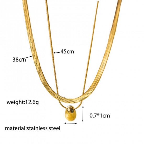 Picture of Wholesale Ball Multilayer Layered Necklace, 18K Gold Plated 304 Stainless Steel Flat Snake Chain, Women's Eco-friendly Stylish Minimalist Gift Jewelry For Retailer, 45cm(17.7") + 5cm(2") long, 1 Piece