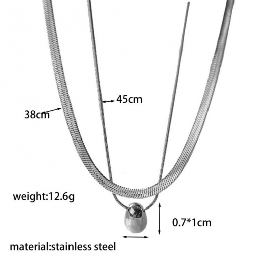 Picture of Wholesale Ball Multilayer Layered Necklace, Silver Tone 304 Stainless Steel Flat Snake Chain, Women's Eco-friendly Stylish Minimalist Gift Jewelry For Retailer, 45cm(17.7") + 5cm(2") long, 1 Piece