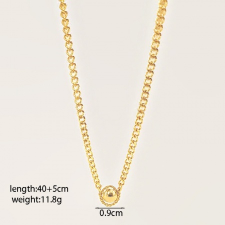 Picture of Wholesale Ball Pendant Charm Necklace, 18K Gold Plated 304 Stainless Steel Curb Link Chain, Women's Eco-friendly PVD Vacuum Plating Stylish Minimalist Gift Jewelry For Retailer, 40cm(15.7") + 5cm(2") long, 1 Piece