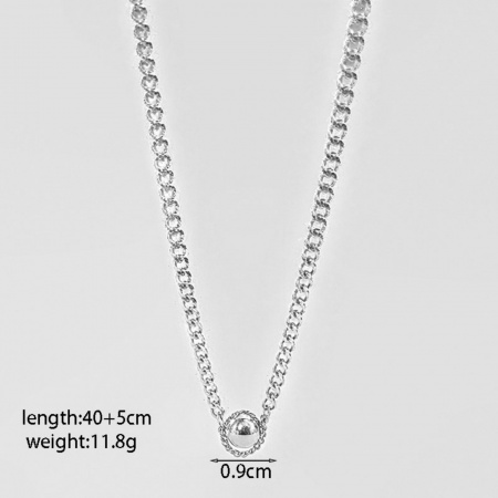 Picture of Wholesale Ball Pendant Charm Necklace, Silver Tone 304 Stainless Steel Curb Link Chain, Women's Eco-friendly Stylish Minimalist Gift Jewelry For Retailer, 40cm(15.7") + 5cm(2") long, 1 Piece
