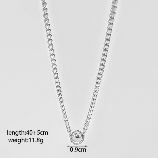 Picture of Wholesale Ball Pendant Charm Necklace, Silver Tone 304 Stainless Steel Curb Link Chain, Women's Eco-friendly Stylish Minimalist Gift Jewelry For Retailer, 40cm(15.7") + 5cm(2") long, 1 Piece