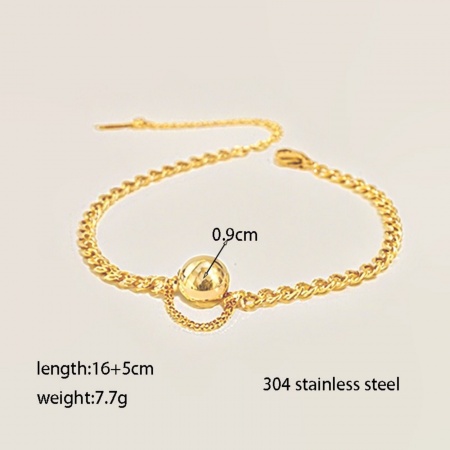 Picture of Wholesale Ball Charm Bracelets, 18K Gold Plated 304 Stainless Steel Curb Link Chain, Women's Eco-friendly PVD Vacuum Plating Stylish Minimalist Gift Jewelry For Retailer, 16cm(6.3") long, 1 Piece