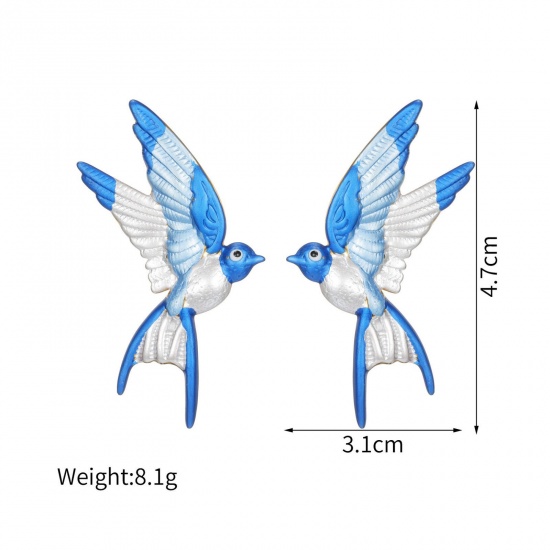 Picture of Wholesale Exquisite Stylish Ear Post Stud Earrings, Swallow Bird White & Blue 18K Gold Plated 304 Stainless Steel, Women's Eco-friendly PVD Vacuum Plating Gift Jewelry Supply, 4.7cm x 3.1cm, 1 Pair