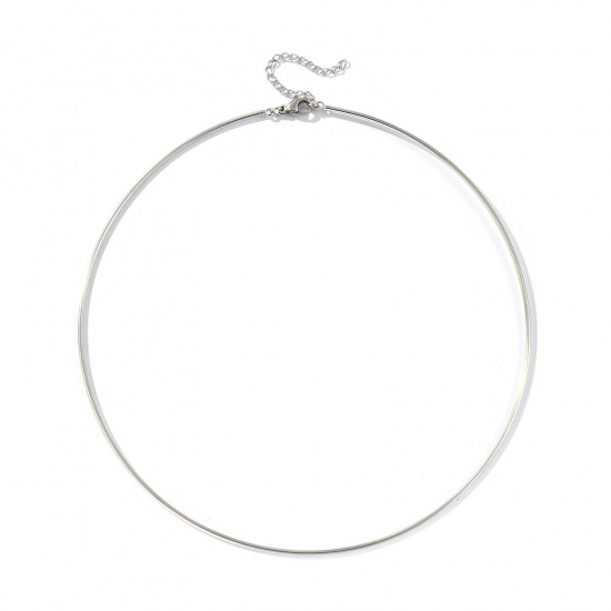 Picture of Wholesale Collar Neck Ring Necklace, Silver Tone 304 Stainless Steel Unisex Eco-friendly Minimalist Gift Jewelry For Retailer, 40cm(15.7") + 5cm(2") long, 1 Piece