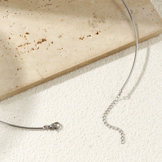 Picture of Wholesale Collar Neck Ring Necklace, Silver Tone 304 Stainless Steel Unisex Eco-friendly Minimalist Gift Jewelry For Retailer, 40cm(15.7") + 5cm(2") long, 1 Piece