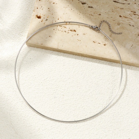 Picture of Wholesale Collar Neck Ring Necklace, Silver Tone 304 Stainless Steel Unisex Eco-friendly Minimalist Gift Jewelry For Retailer, 40cm(15.7") + 5cm(2") long, 1 Piece