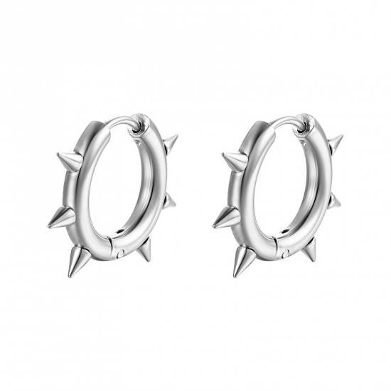 Picture of Wholesale Punk Hip Hop Huggie Hoop Earrings, Rivet Round Disc 18K Gold Plated 304 Stainless Steel, Men's Vacuum Plating Gift Jewelry Supply, 21mm x 16mm, 2 PCs
