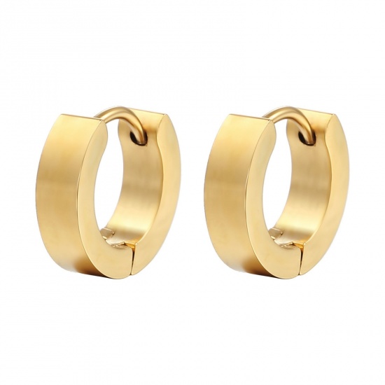 Immagine di Punk Minimalista Orecchini Ad Anello Abbraccio All'Ingrosso, Tondo Placcato Oro 18K 304 Acciaio Inossidabile, Unisex Placcatura Sottovuoto Regalo Fornitura di Gioielli, 9mm Dia., 2 Pz