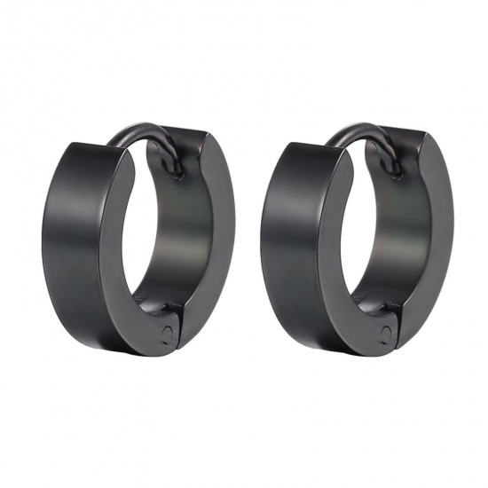 Immagine di Punk Minimalista Orecchini Ad Anello Abbraccio All'Ingrosso, Tondo Nero 304 Acciaio Inossidabile, Unisex Placcatura Sottovuoto Regalo Fornitura di Gioielli, 9mm Dia., 2 Pz