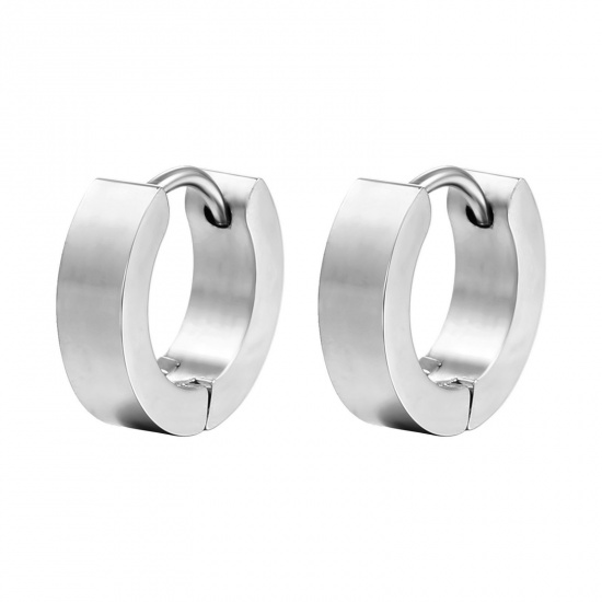 Immagine di Punk Minimalista Orecchini Ad Anello Abbraccio All'Ingrosso, Tondo Tono Argento 304 Acciaio Inossidabile, Unisex Placcatura Sottovuoto Regalo Fornitura di Gioielli, 12mm Dia., 2 Pz