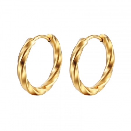 Imagen de Estilo Ins Minimalista Aros De Aro Abrazador Al Por Mayor, Ronda Retorcido Chapado en Oro de 18K 304 Acero Inoxidable, Unisex Enchapado al Vacío Regalo Suministro de Joyería, 12mm Dia., 1 Par