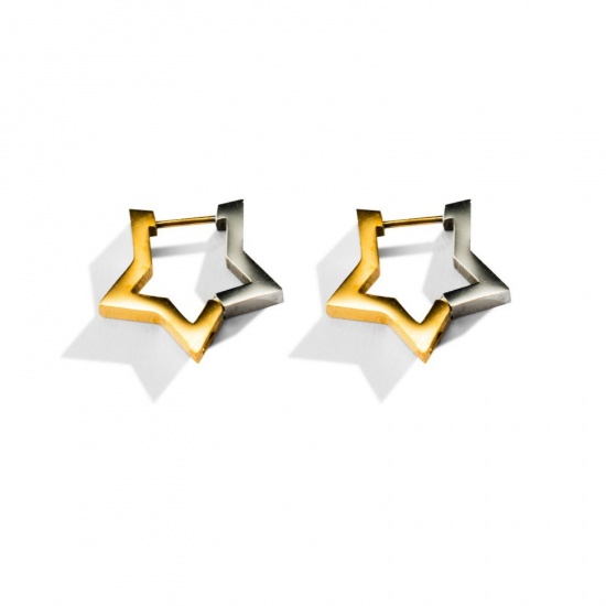 Imagen de Elegante Minimalista Aros De Aro Abrazador Al Por Mayor, Estrellas de cinco puntos Dos Colores Plata y Chapado en Oro de 18K 304 Acero Inoxidable, Unisex Enchapado al Vacío Regalo Suministro de Joyería, 18mm, 1 Par