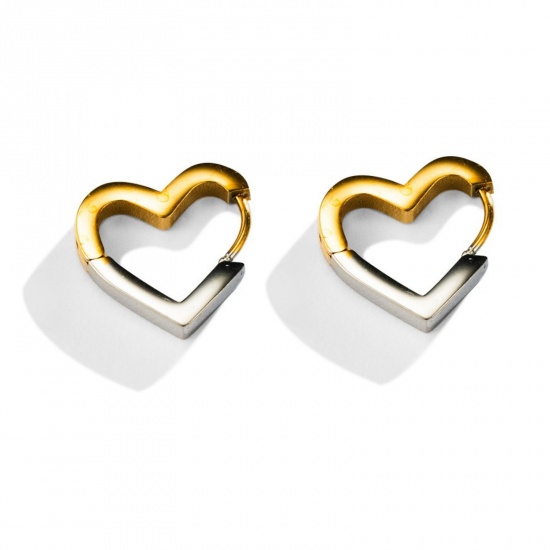 Imagen de día de San Valentín Minimalista Aros De Aro Abrazador Al Por Mayor, Corazón Dos Colores Plata y Chapado en Oro de 18K 304 Acero Inoxidable, Unisex Enchapado al Vacío Regalo Suministro de Joyería, 12mm, 1 Par