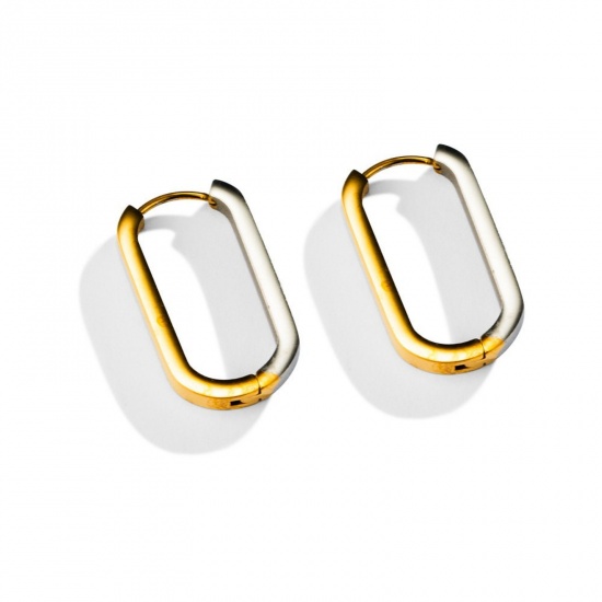 Imagen de Elegante Minimalista Aros De Aro Abrazador Al Por Mayor, Óvalo Dos Colores Plata y Chapado en Oro de 18K 304 Acero Inoxidable, Unisex Enchapado al Vacío Regalo Suministro de Joyería, 23mm, 1 Par