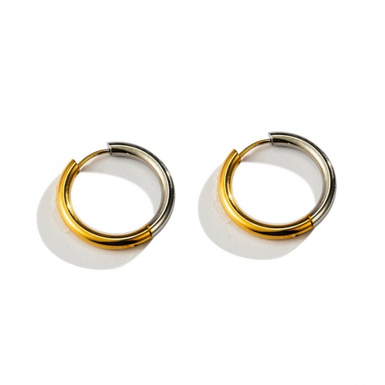 Imagen de Elegante Minimalista Aros De Aro Abrazador Al Por Mayor, Ronda Dos Colores Plata y Chapado en Oro de 18K 304 Acero Inoxidable, Unisex Enchapado al Vacío Regalo Suministro de Joyería, 22mm Dia., 1 Par