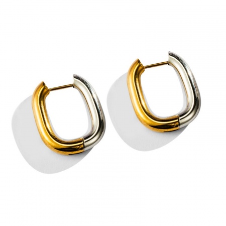 Imagen de Elegante Minimalista Aros De Aro Abrazador Al Por Mayor, Óvalo Dos Colores Plata y Chapado en Oro de 18K 304 Acero Inoxidable, Unisex Enchapado al Vacío Regalo Suministro de Joyería, 22mm, 1 Par