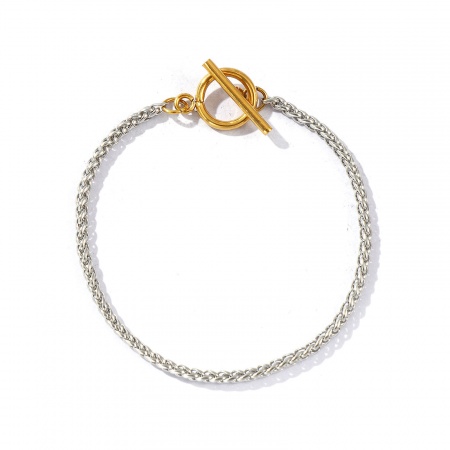 Picture of Wholesale Two Tone 304 Stainless Steel Foxtail Chain Bracelets, 18K Real Gold Plated & Silver Tone Eco-friendly PVD Vacuum Plating Waterproof Anti-Tarnish Hypoallergenic, Women's Exquisite Stylish Gift Jewelry Supply, 17.5cm(6 7/8") long, 1 Piece