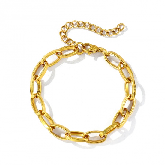 Image de Bracelets En Gros Plaqué Or Véritable 18K en 304 Acier Inoxydable, Chaîne de Trombone Placage Sous Vide PVD Écologique Imperméable Anti-ternissement Hypoallergénique, aux Femmes Exquis À la Mode Cadeau Fournitures de Bijoux 17cm long, 1 Pièce