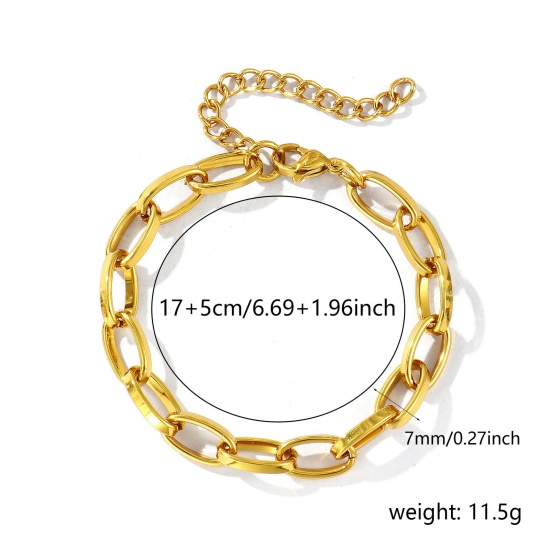 Image de Bracelets En Gros Plaqué Or Véritable 18K en 304 Acier Inoxydable, Chaîne de Trombone Placage Sous Vide PVD Écologique Imperméable Anti-ternissement Hypoallergénique, aux Femmes Exquis À la Mode Cadeau Fournitures de Bijoux 17cm long, 1 Pièce