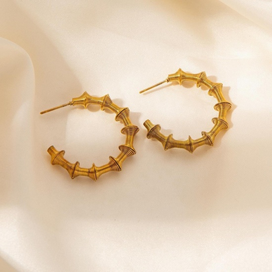 Picture of Wholesale Exquisite Stylish Hoop Earrings, 18K Gold Plated 201 Stainless Steel, Women's Eco-friendly Gift Jewelry Supply, 4.5cm x 4.5cm, 1 Pair