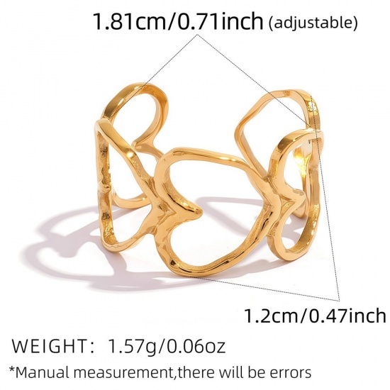 Picture of Wholesale Women's Gift Heart Open Rings, 18K Gold Plated 304 Stainless Steel, Eco-friendly PVD Vacuum Plating Valentine's Day Stylish Jewelry Supply, 18.1mm(US Size 8), 1 Piece