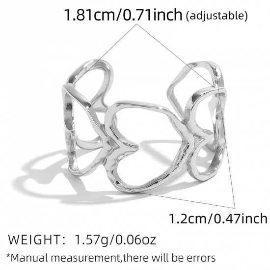 Picture of Wholesale Women's Gift Heart Open Rings, Silver Tone 304 Stainless Steel, Eco-friendly Valentine's Day Stylish Jewelry Supply, 18.1mm(US Size 8), 1 Piece