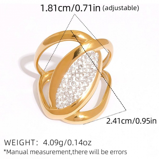 Imagen de Mujeres Regalo Oliva Claro Circón Artificial Abierto Anillos Al Por Mayor, Chapado en Oro de 18K 304 Acero Inoxidable, Recubrimiento al Vacío PVD Ecológico Exquisito Elegante Suministro de Joyería, 18.1mm (US Size 8), 1 Unidad