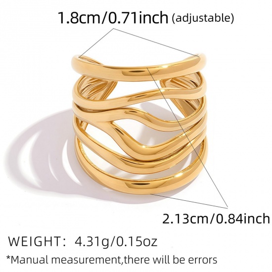 Picture of Wholesale Women's Gift Hollow Open Rings, 18K Gold Plated 304 Stainless Steel, Eco-friendly PVD Vacuum Plating Exquisite Stylish Jewelry Supply, 18mm(US Size 7.75), 1 Piece