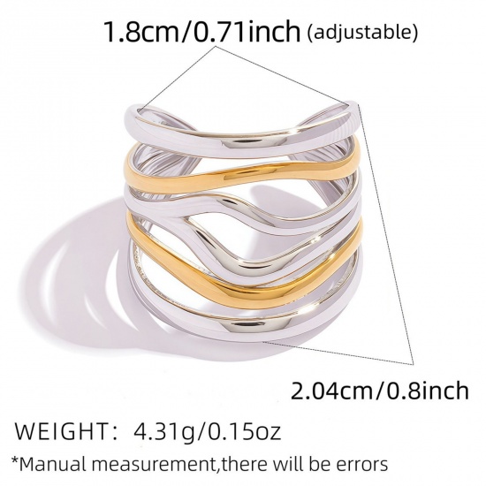 Picture of Wholesale Women's Gift Two Tone Open Rings, Silver Tone & 18K Gold Plated 304 Stainless Steel, Eco-friendly PVD Vacuum Plating Exquisite Stylish Jewelry Supply, 18mm(US Size 7.75), 1 Piece