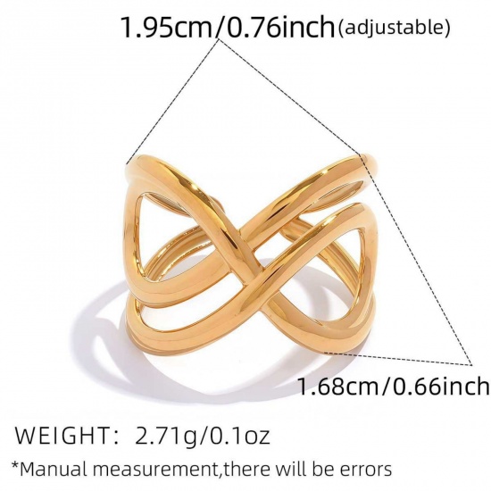 Picture of Wholesale Women's Gift Hollow Open Adjustable Rings, 18K Gold Plated 304 Stainless Steel, Eco-friendly PVD Vacuum Plating Exquisite Stylish Jewelry Supply, 19.5mm(US Size 9.75), 1 Piece