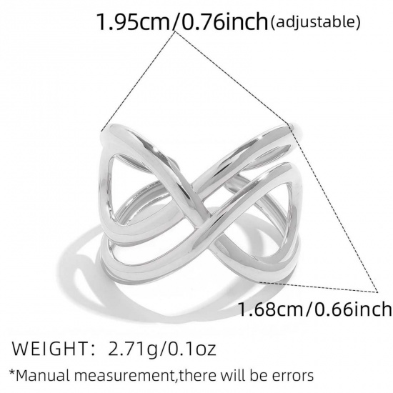 Picture of Wholesale Women's Gift Hollow Open Adjustable Rings, Silver Tone 304 Stainless Steel, Eco-friendly Exquisite Stylish Jewelry Supply, 19.5mm(US Size 9.75), 1 Piece