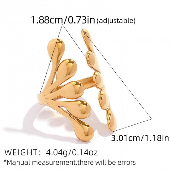 Picture of Wholesale Women's Gift Fan-shaped Open Rings, 18K Gold Plated 304 Stainless Steel, Eco-friendly PVD Vacuum Plating Exquisite Stylish Jewelry Supply, 18.8mm(US Size 8.75), 1 Piece