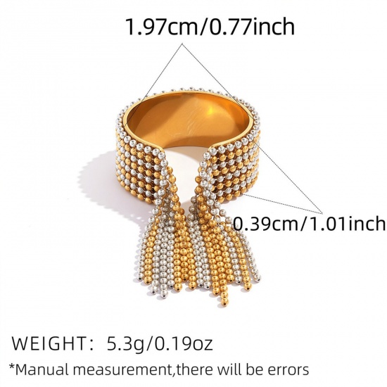 Picture of Wholesale Women's Gift Tassel Two Tone Open Rings, Silver Tone & 18K Gold Plated 304 Stainless Steel, Eco-friendly PVD Vacuum Plating Exquisite Stylish Jewelry Supply, 19.7mm(US Size 10), 1 Piece