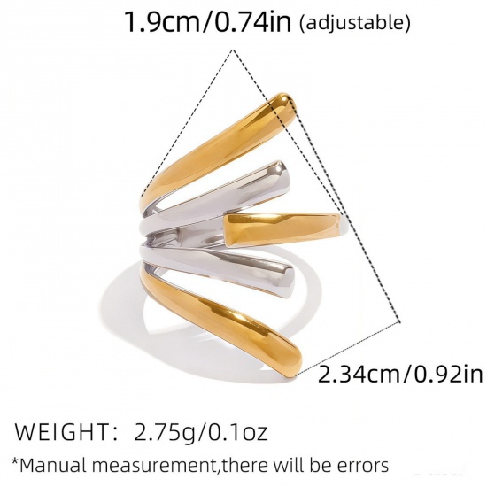 Picture of Wholesale Women's Gift Two Tone Open Rings, Silver Tone & 18K Gold Plated 304 Stainless Steel, Eco-friendly PVD Vacuum Plating Exquisite Stylish Jewelry Supply, 19mm(US Size 9), 1 Piece