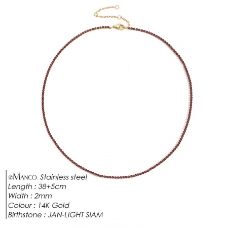 Picture of Wholesale Red Rhinestone January Birthstone Choker Necklace, 14K Gold Plated 304 Stainless Steel Women's Eco-friendly PVD Vacuum Plating Stylish Minimalist Gift Jewelry For Retailer, 38cm(15") + 5cm(2") long, 1 Piece