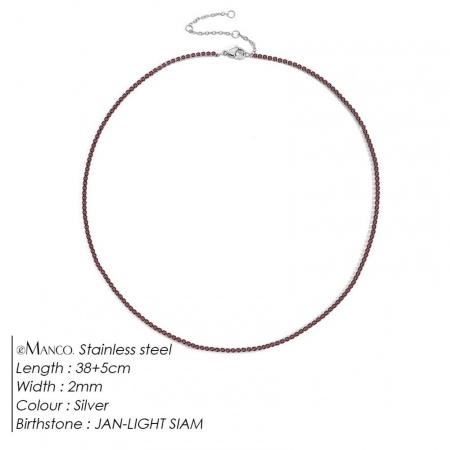 Picture of Wholesale Red Rhinestone January Birthstone Choker Necklace, Silver Tone 304 Stainless Steel Women's Eco-friendly Stylish Minimalist Gift Jewelry For Retailer, 38cm(15") + 5cm(2") long, 1 Piece