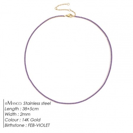 Picture of Wholesale Violet Rhinestone February Birthstone Choker Necklace, 14K Gold Plated 304 Stainless Steel Women's Eco-friendly PVD Vacuum Plating Stylish Minimalist Gift Jewelry For Retailer, 38cm(15") + 5cm(2") long, 1 Piece