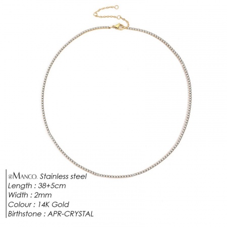 Picture of Wholesale Clear Rhinestone April Birthstone Choker Necklace, 14K Gold Plated 304 Stainless Steel Women's Eco-friendly PVD Vacuum Plating Stylish Minimalist Gift Jewelry For Retailer, 38cm(15") + 5cm(2") long, 1 Piece