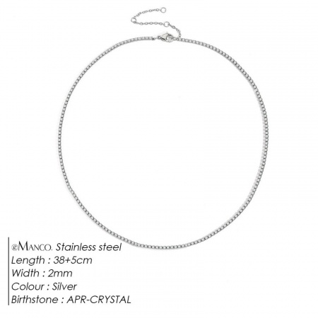 Picture of Wholesale Clear Rhinestone April Birthstone Choker Necklace, Silver Tone 304 Stainless Steel Women's Eco-friendly Stylish Minimalist Gift Jewelry For Retailer, 38cm(15") + 5cm(2") long, 1 Piece
