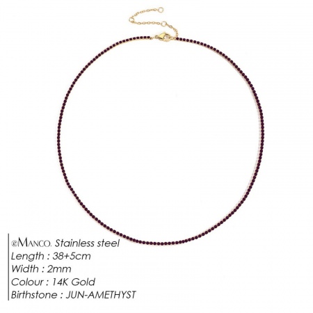 Picture of Wholesale Purple Rhinestone June Birthstone Choker Necklace, 14K Gold Plated 304 Stainless Steel Women's Eco-friendly PVD Vacuum Plating Stylish Minimalist Gift Jewelry For Retailer, 38cm(15") + 5cm(2") long, 1 Piece