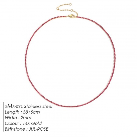 Picture of Wholesale Fuchsia Rhinestone July Birthstone Choker Necklace, 14K Gold Plated 304 Stainless Steel Women's Eco-friendly PVD Vacuum Plating Stylish Minimalist Gift Jewelry For Retailer, 38cm(15") + 5cm(2") long, 1 Piece