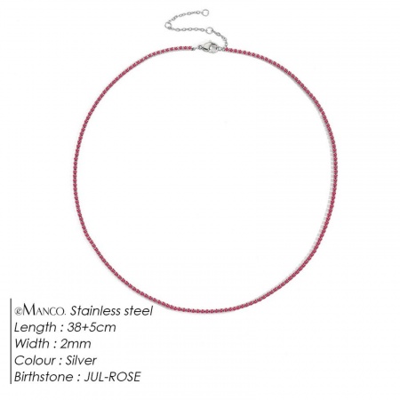 Picture of Wholesale Fuchsia Rhinestone July Birthstone Choker Necklace, Silver Tone 304 Stainless Steel Women's Eco-friendly Stylish Minimalist Gift Jewelry For Retailer, 38cm(15") + 5cm(2") long, 1 Piece