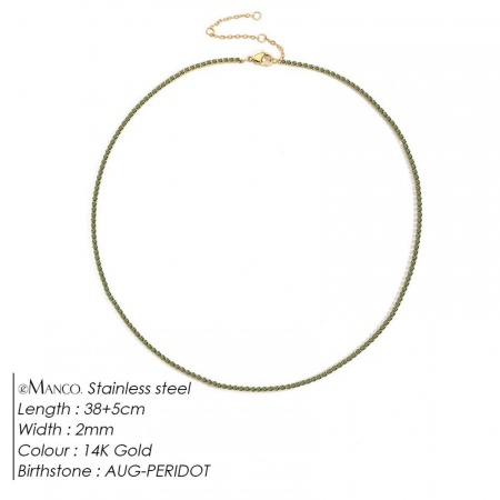 Picture of Wholesale Light Green Rhinestone August Birthstone Choker Necklace, 14K Gold Plated 304 Stainless Steel Women's Eco-friendly PVD Vacuum Plating Stylish Minimalist Gift Jewelry For Retailer, 38cm(15") + 5cm(2") long, 1 Piece