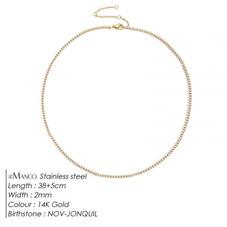 Picture of Wholesale Light Yellow Rhinestone November Birthstone Choker Necklace, 14K Gold Plated 304 Stainless Steel Women's Eco-friendly PVD Vacuum Plating Stylish Minimalist Gift Jewelry For Retailer, 38cm(15") + 5cm(2") long, 1 Piece