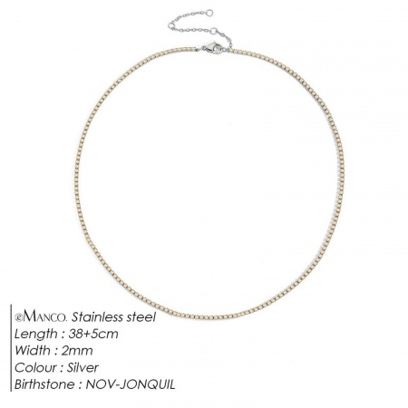 Picture of Wholesale Light Yellow Rhinestone November Birthstone Choker Necklace, Silver Tone 304 Stainless Steel Women's Eco-friendly Stylish Minimalist Gift Jewelry For Retailer, 38cm(15") + 5cm(2") long, 1 Piece