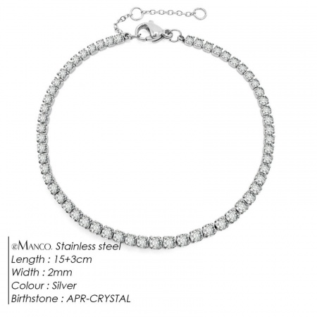 Immagine di Trasparente Strass Pietra Di Nascita Aprile 304 Acciaio Inossidabile Braccialetti All'Ingrosso, Tono Argento Ecologico, Donne Elegante Minimalista Regalo Fornitura di Gioielli, 15cm Lunghezza, 1 Pz
