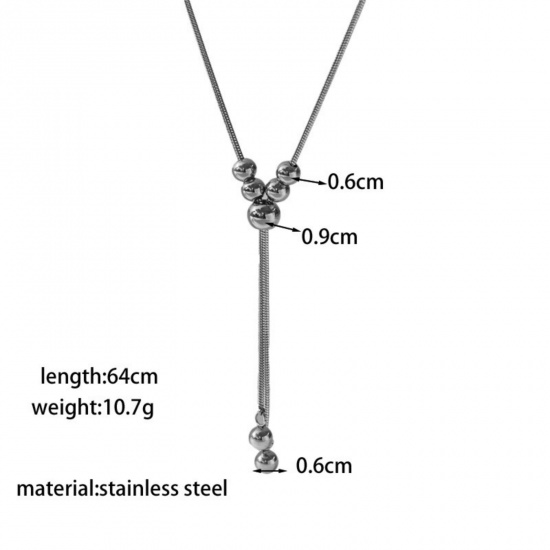 Picture of Wholesale Tassel Adjustable Slider/ Slide Sweater Necklace Long, 18K Gold Plated 304 Stainless Steel Women's Eco-friendly Exquisite Stylish Gift Jewelry For Retailer, 64cm(25.2") long, 1 Piece