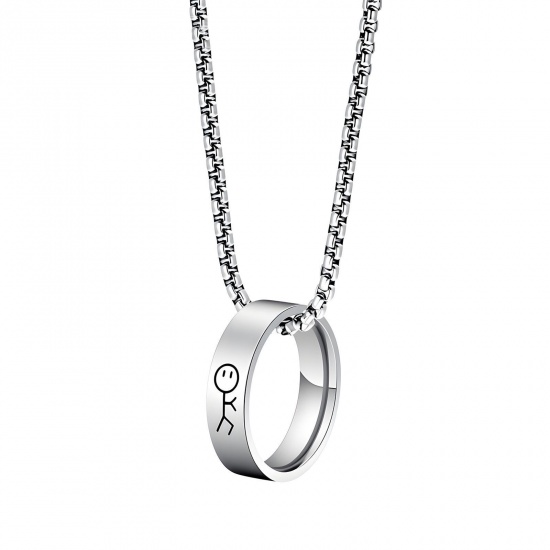 Picture of Wholesale Finger Ring Pendant Charm Necklace, Silver Tone 201 Stainless Steel Women's Eco-friendly Valentine's Day Stylish Gift Jewelry For Retailer, 60cm(23.6") long, 1 Piece